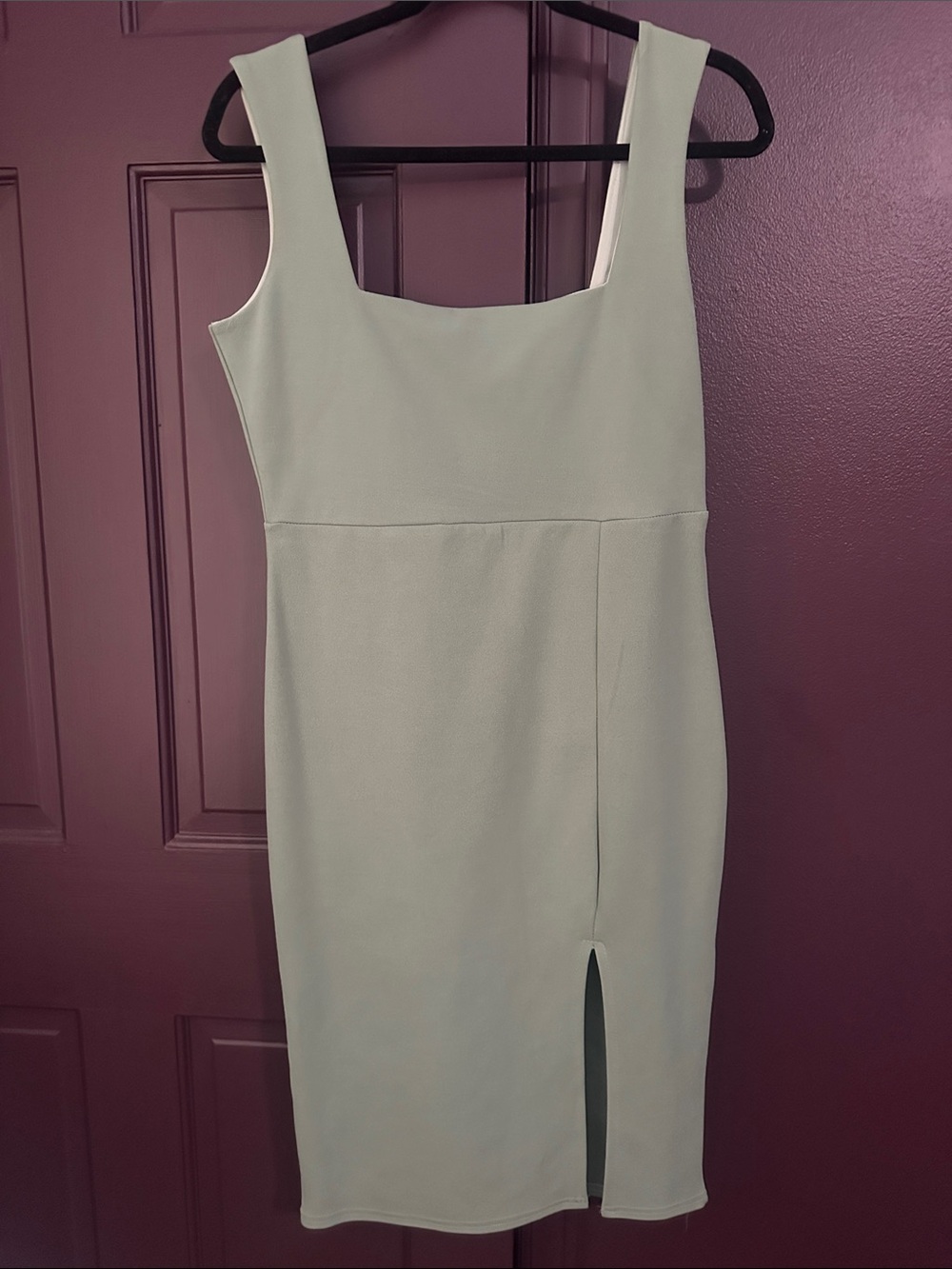Nasty Gal Light Sage Square-Neck Midi Fitted Sheath Dress